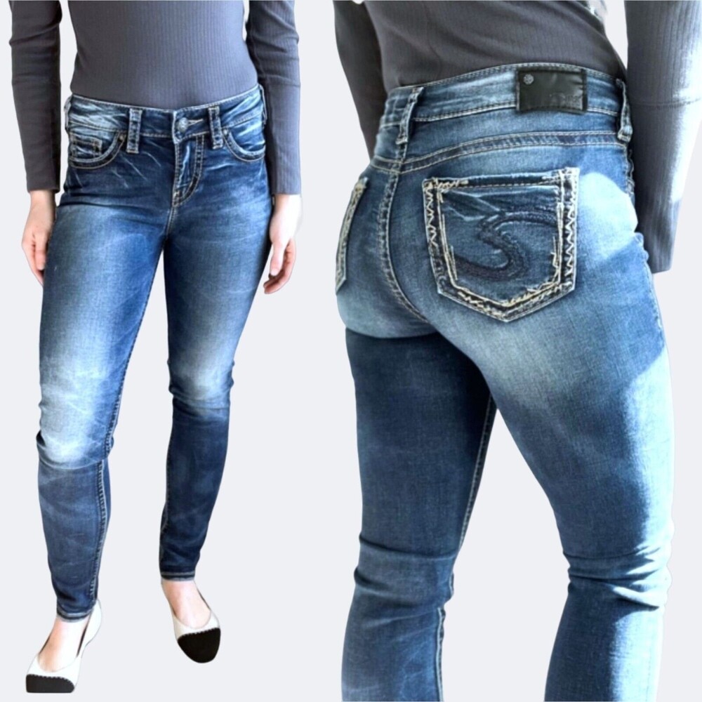 Silver Jeans Suki Mid-Rise Super Skinny Women's Size 25 Blue Denim Jeans